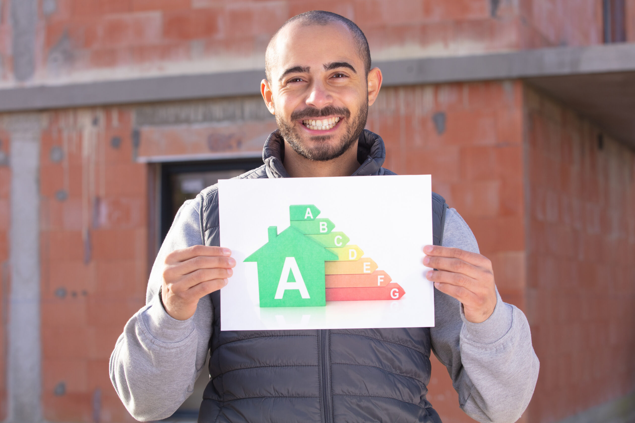 architect showing an energy efficiency scale